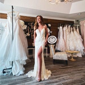 White Jovani Gown With Slit